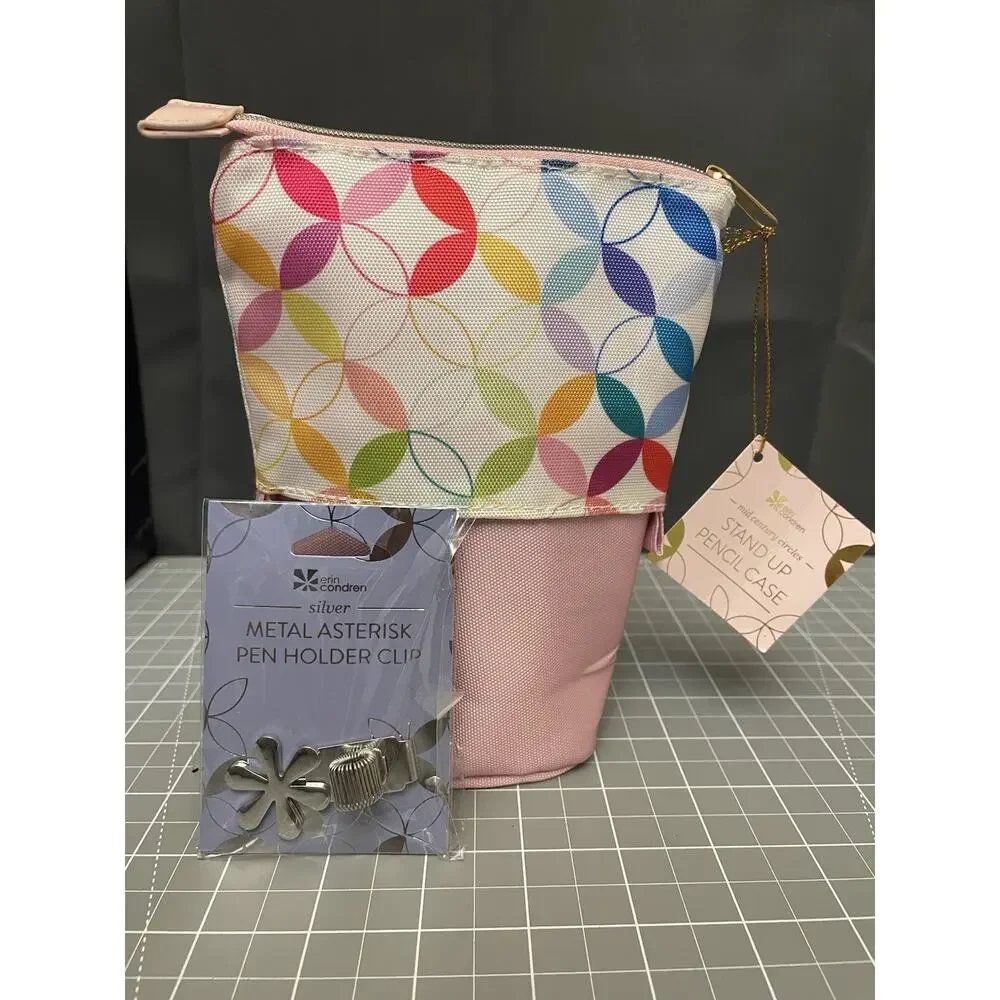 Erin Condren Stand Up Pencil Pen Case And Metal Asterisk Holder Clip